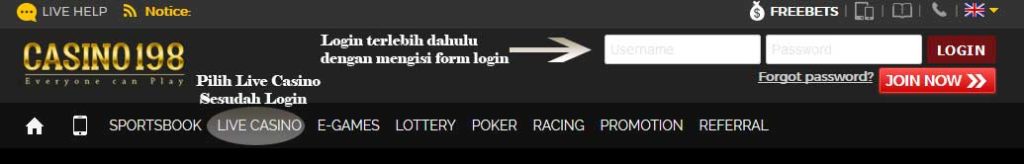 pilih permainan live casino untuk bermain baccarat